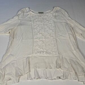 One World White Crochet Lace Trim Tunic Top Blouse Womens 2X Plus Size